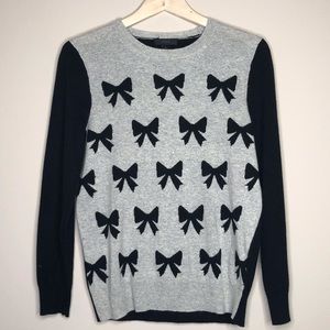 J Crew Gray Bow Wool Crew Neck Long Sleeve Sweater